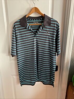 Under Armour Loose Fit Heatgear - Men’s Gray & Teal Striped Polo Shirt - Size L